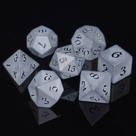 Frosted Obsidian Dice Engraved Gemstone D&D Dice Set Stone DND Dice for Dungeons and Dragons, Handmade Stone Dice for MTG Table Games