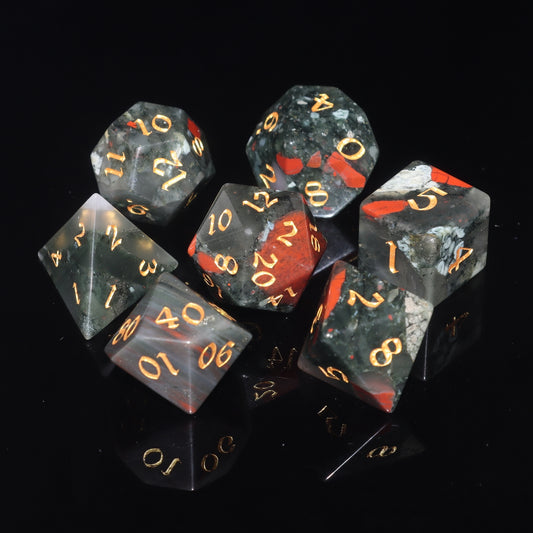 MAGISEVEN African Bloodstone Gemstone 7 Pcs Polyhedral DND Dice for Dungeons and Dragons, Role Playing Games, MTG
