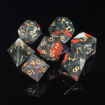 MAGISEVEN African Bloodstone Gemstone 7 Pcs Polyhedral DND Dice for Dungeons and Dragons, Role Playing Games, MTG