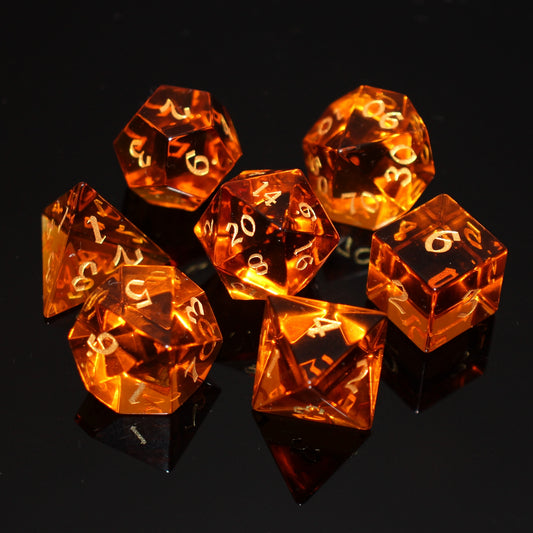MAGISEVEN Amber Glass DND Dice Set with black cardboard box, Amber Glass DND Dice for DND Role Playing Games