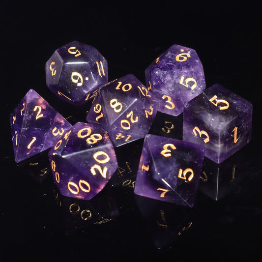 MAGISEVEN Amethyst Gemstone 7 pcs Polyhedral DND Dice From MAGISEVEN for RPG, MTG, ASMR with Cardboard box