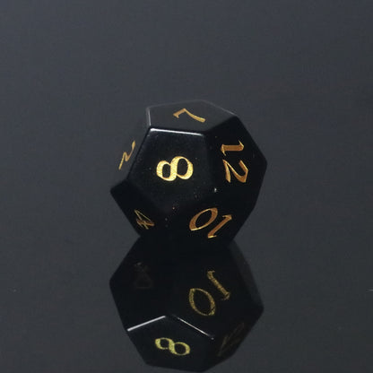MAGISEVEN Black Obsidian Natural Gemstone Polyhedral DND DICE SET for Dungeons and Dragons, MTG, RPG