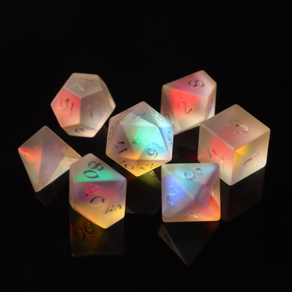 Frosted Prism Dichroic Glass Polyhedral DND Dice SET, Rainbow Glass Prism Engraved DND DICE for RGP Game, Dungeons and Dragons, MTG Game