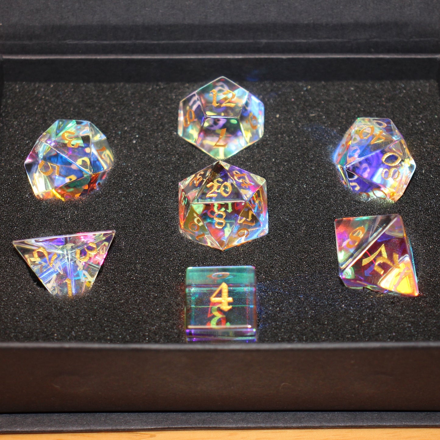 MAGISEVEN Prismatic Dichroic Glass DND Dice Set for Dungeons and Dragons, RPG, MTG, ASMR, Cosplay