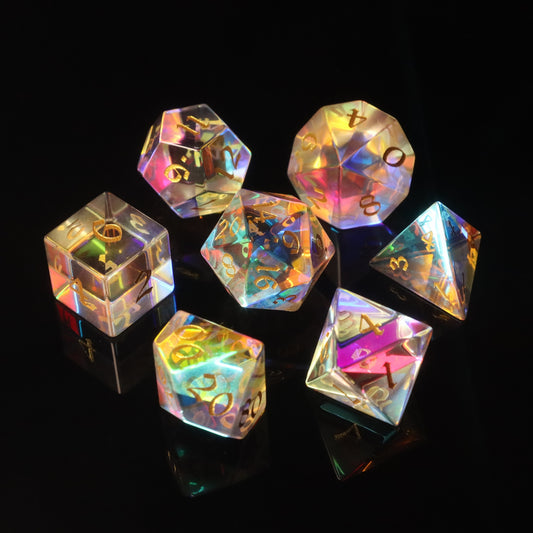 MAGISEVEN Prismatic Dichroic Glass DND Dice Set for Dungeons and Dragons, RPG, MTG, ASMR, Cosplay