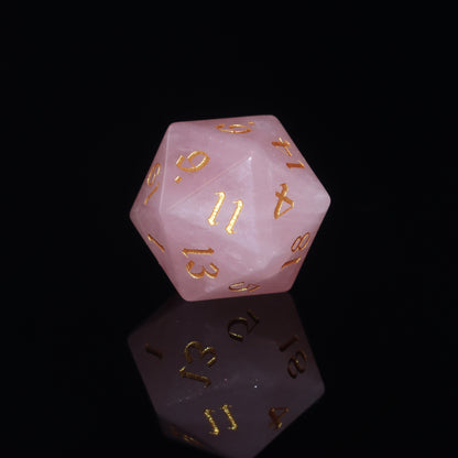 MAGISEVEN Natural Rose Quartz Gemstone D & D Dice Set for Dungeons and Dragons, RPG role playing games, MTG