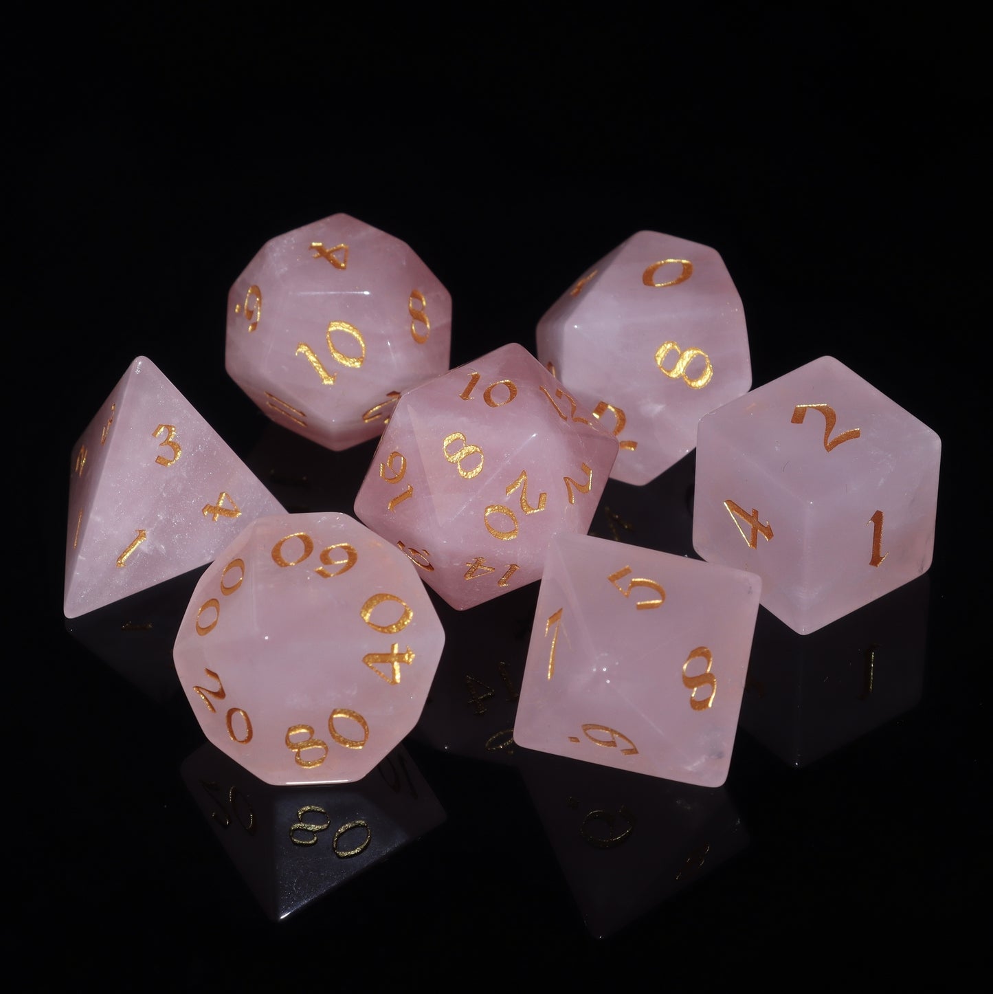 MAGISEVEN Natural Rose Quartz Gemstone D & D Dice Set for Dungeons and Dragons, RPG role playing games, MTG