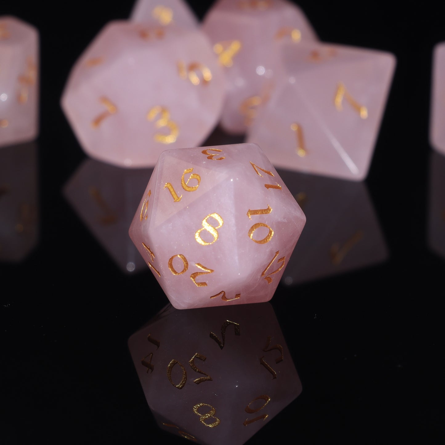 MAGISEVEN Natural Rose Quartz Gemstone D & D Dice Set for Dungeons and Dragons, RPG role playing games, MTG