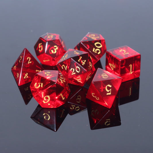 MAGISEVEN Garnet Red Glass D&D Dice Set with cardboard box for Dungeons and Dragons, Role Playing Games, MTG, ASMR