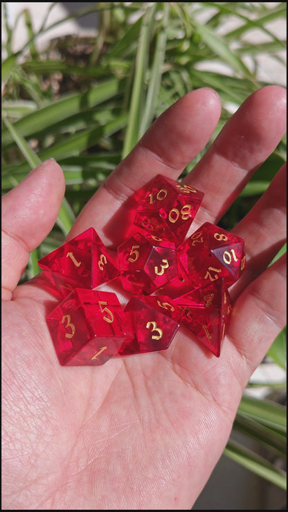MAGISEVEN Garnet Red Glass D&D Dice Set with cardboard box for Dungeons and Dragons, Role Playing Games, MTG, ASMR