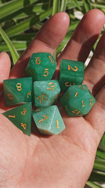 Green Aventurine Sharp Edge DND Dice Set from MAGISEVEN for D&D Role Playing Game, Perfect Gift