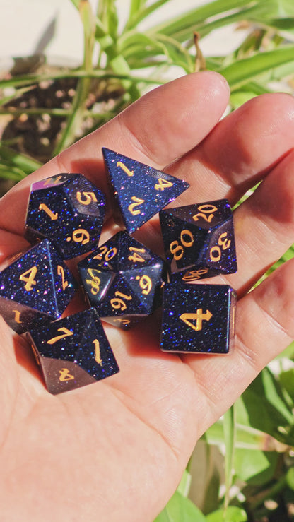 MAGISEVEN Blue Sandstone Natural Gemstone 7 pcs DND Dice Set