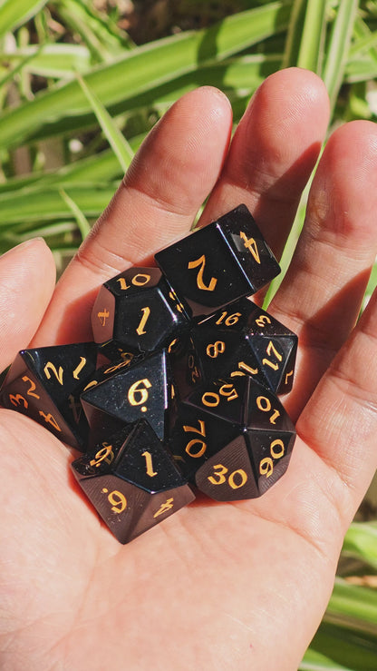 MAGISEVEN Black Obsidian Natural Gemstone Polyhedral DND DICE SET for Dungeons and Dragons, MTG, RPG