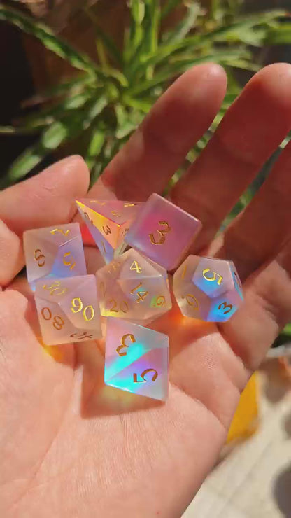 Frosted Prism Glass Dice Set from MAGISEVEN with Clear Numbers for Tabletop Games