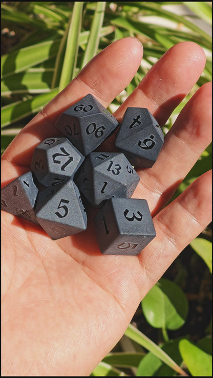 Frosted Obsidian Dice Engraved Gemstone D&D Dice Set Stone DND Dice for Dungeons and Dragons, Handmade Stone Dice for MTG Table Games