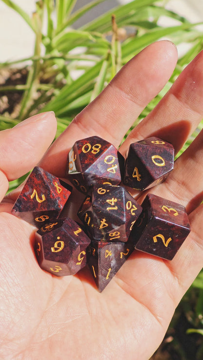 MAGISEVEN Natural Chicken Blood Stone DND DICE Set for TTRPG, Role playing, Pathfinder, MTG, ASMR cosplay