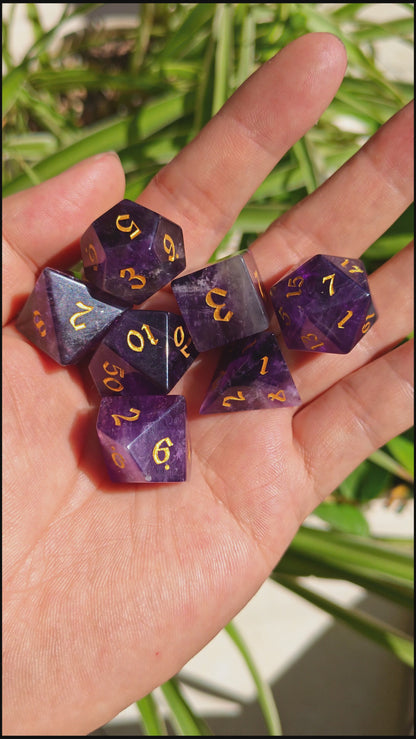 MAGISEVEN Amethyst Gemstone 7 pcs Polyhedral DND Dice From MAGISEVEN for RPG, MTG, ASMR with Cardboard box