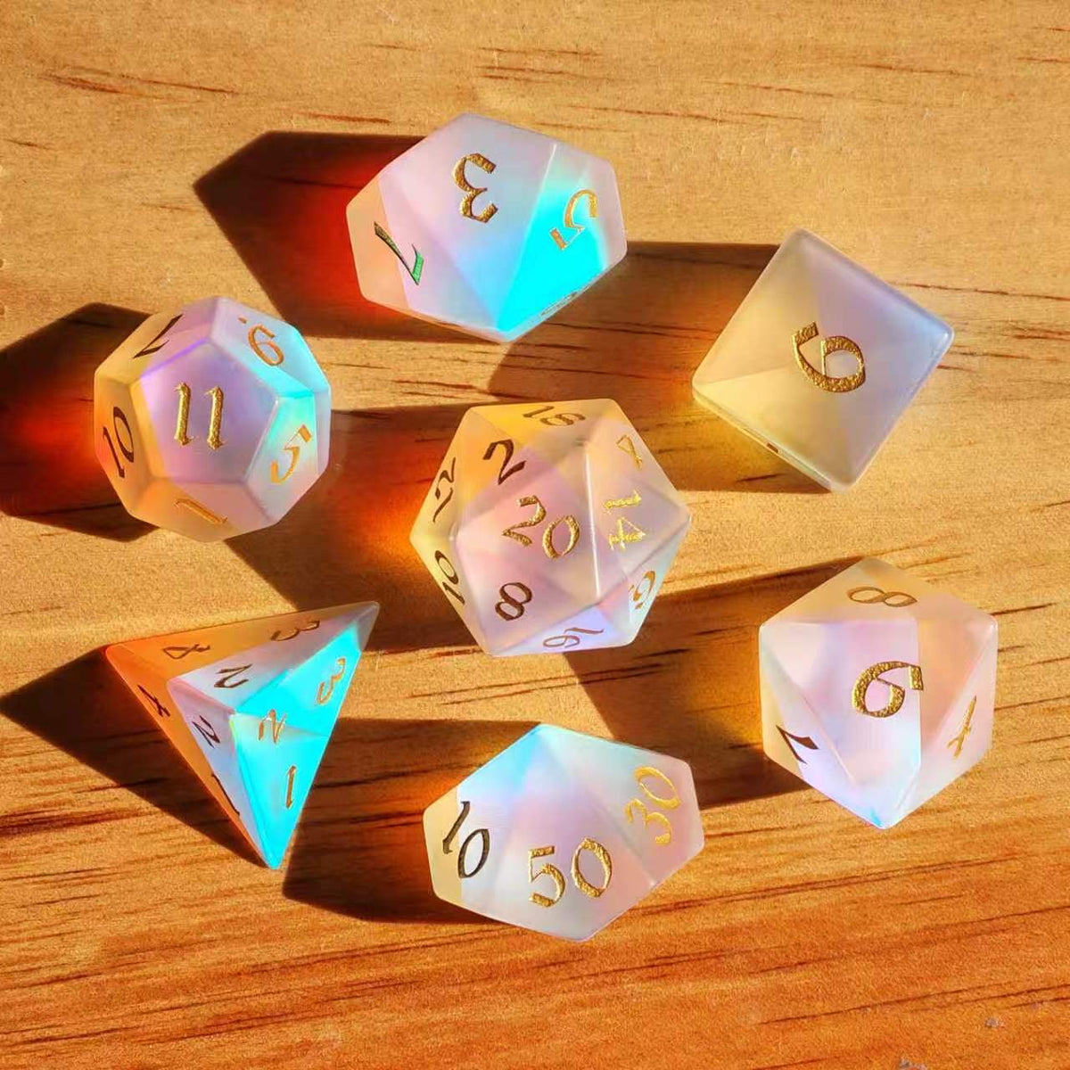 Frosted Prism Glass Dice Set from MAGISEVEN with Clear Numbers for Tabletop Games